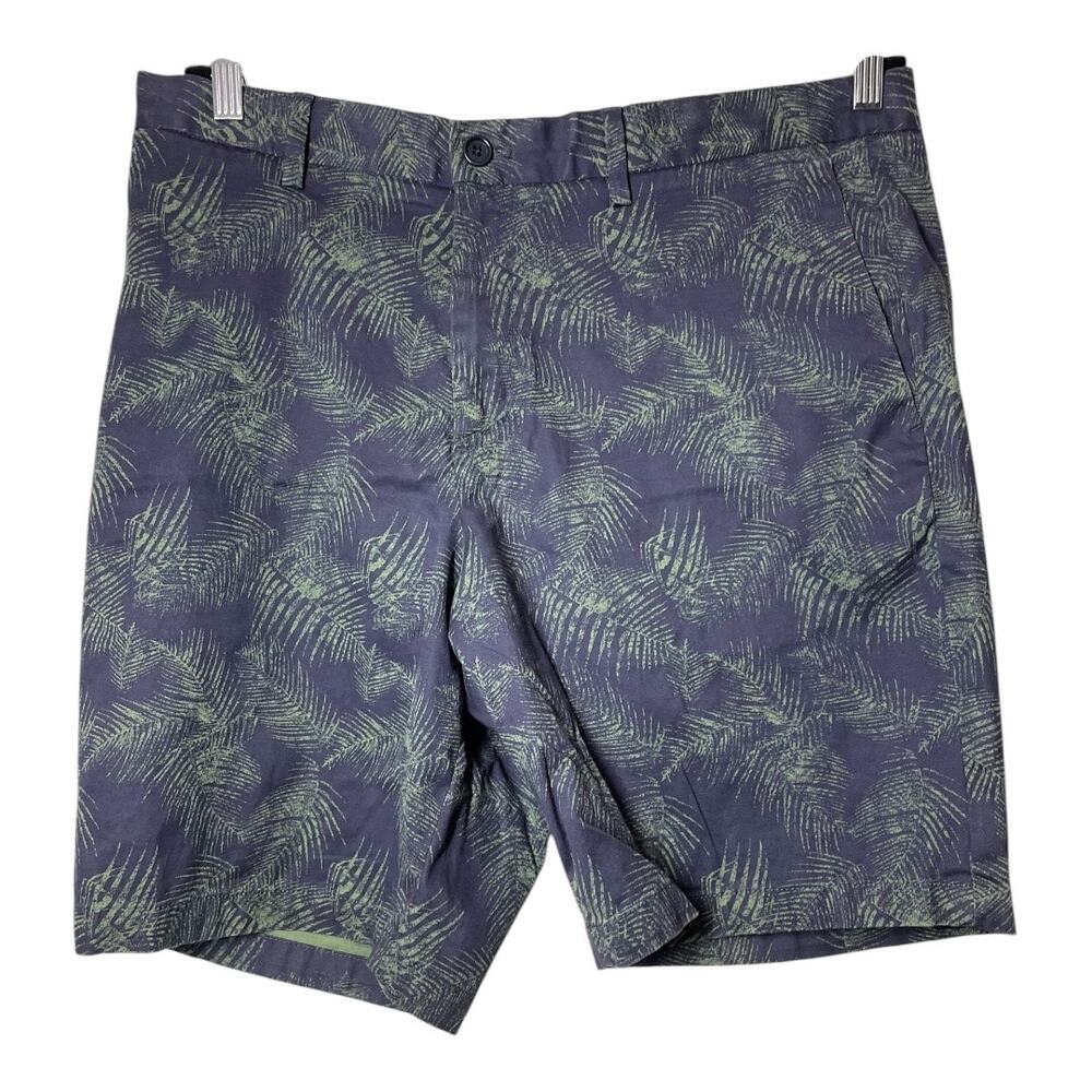 Banana Republic Aiden Short Mens 36 Navy Blue Green Palm Leaf Print Stretch